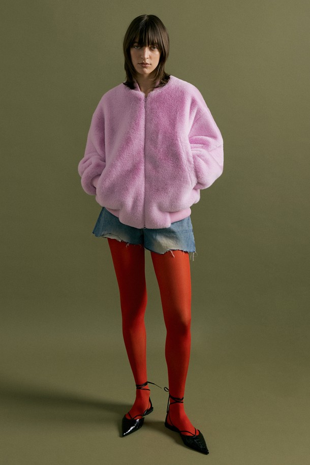 molliolli - 점퍼 - PIO overfit zip-up fur jumper [pink]