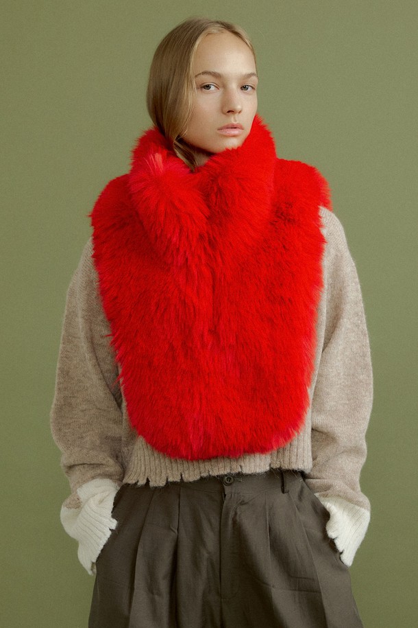 molliolli - 스카프/머플러 - FLO fur dicky muffler [red]