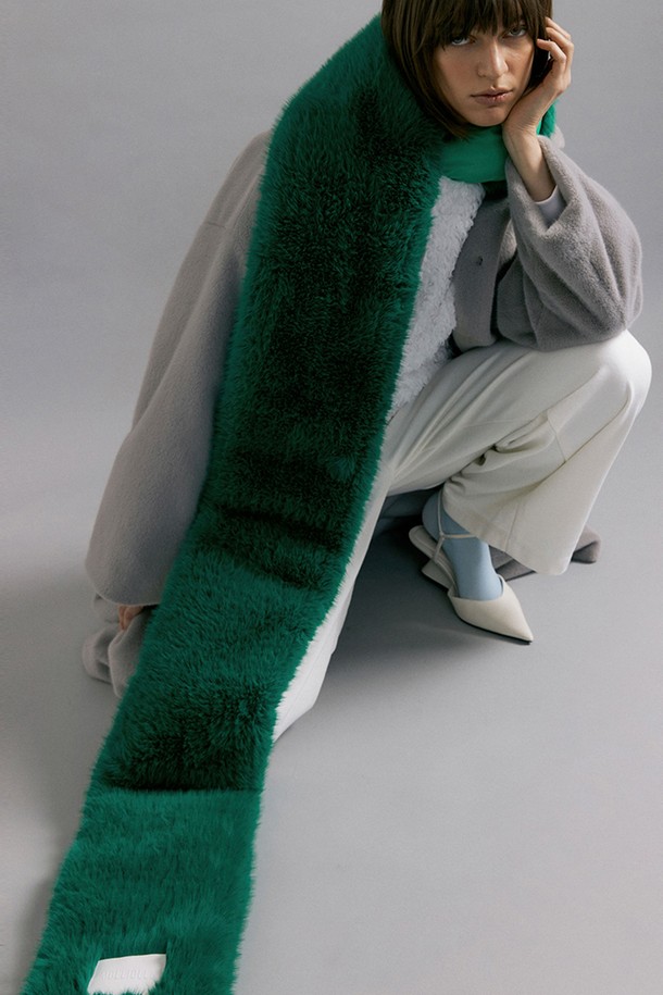 molliolli - 스카프/머플러 - THEO 2way fur & padding long muffler [green]