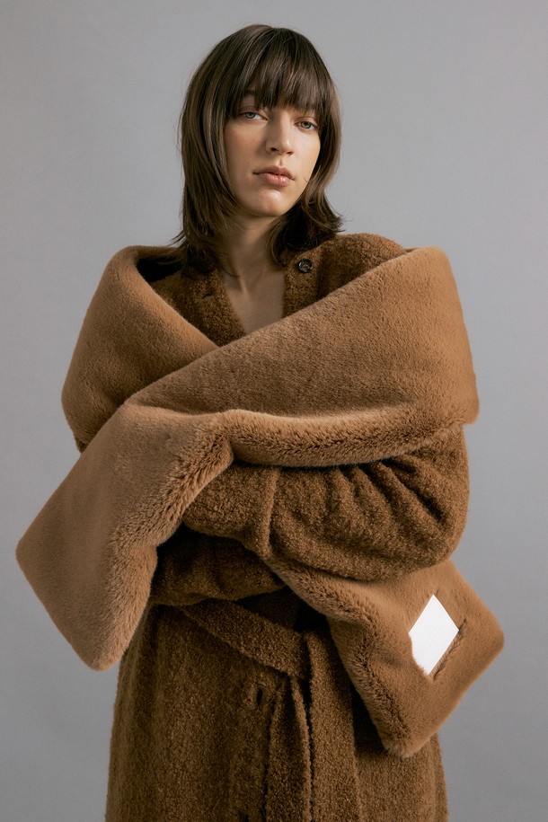 molliolli - 스카프/머플러 - THEO 2way fur & padding long muffler [brown]