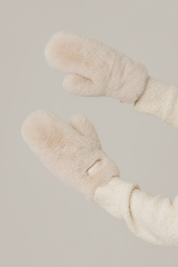 molliolli - 장갑 - BEAR BEAR reversible mittens [ivory]