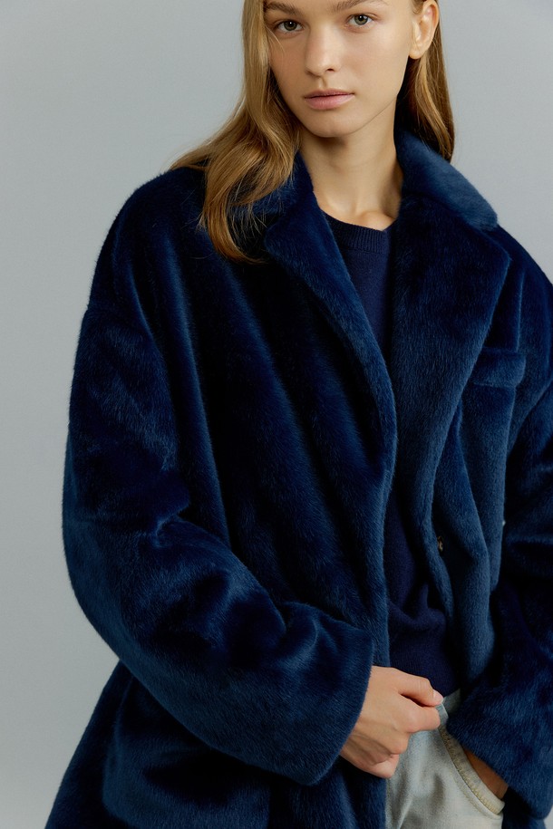 molliolli - 코트 - MOLI light fur blazer jacket [navy]