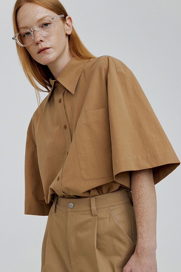 molliolli - 셔츠 - WILLOW cotton half sleeve shirts [brown]