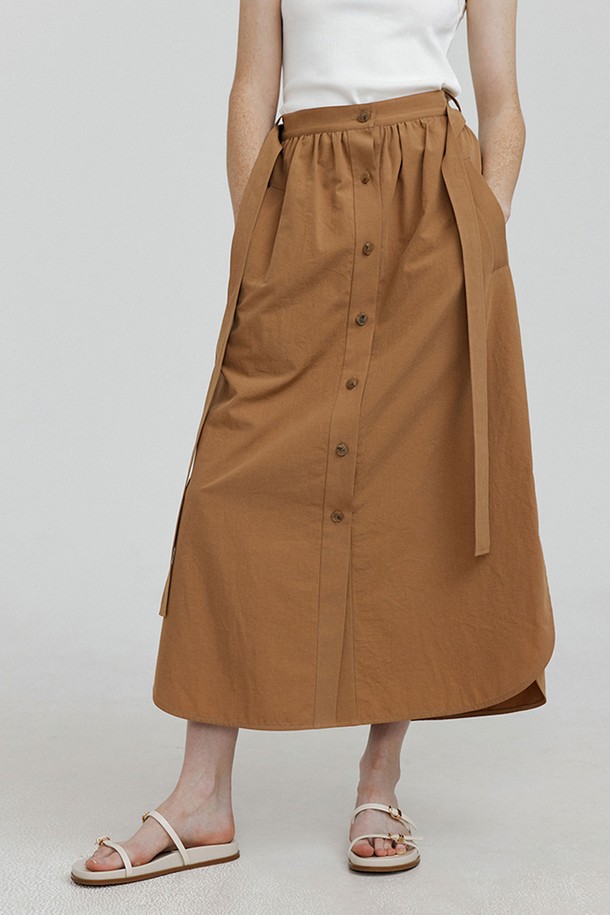 molliolli - 롱스커트 - SWIFT shirring long skirts [brown]