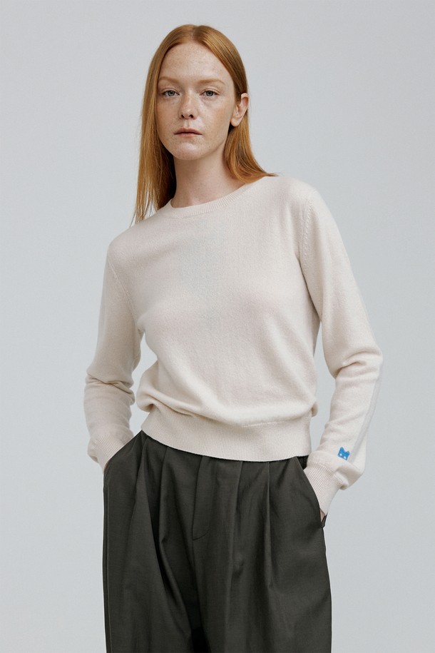 molliolli - 스웨터 - MONY round neck cashmere knit [vanilla]