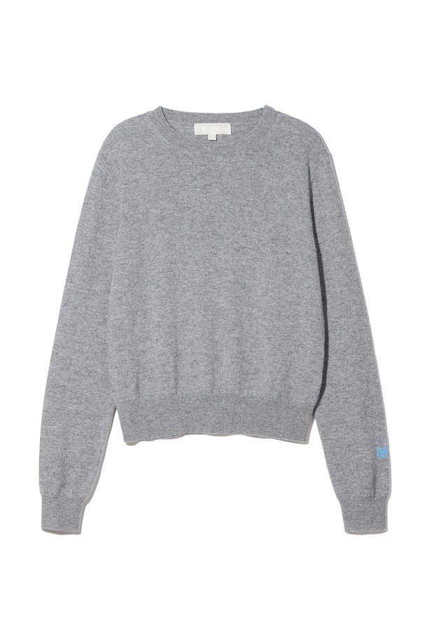 molliolli - 스웨터 - MONY round neck cashmere knit [heather grey]