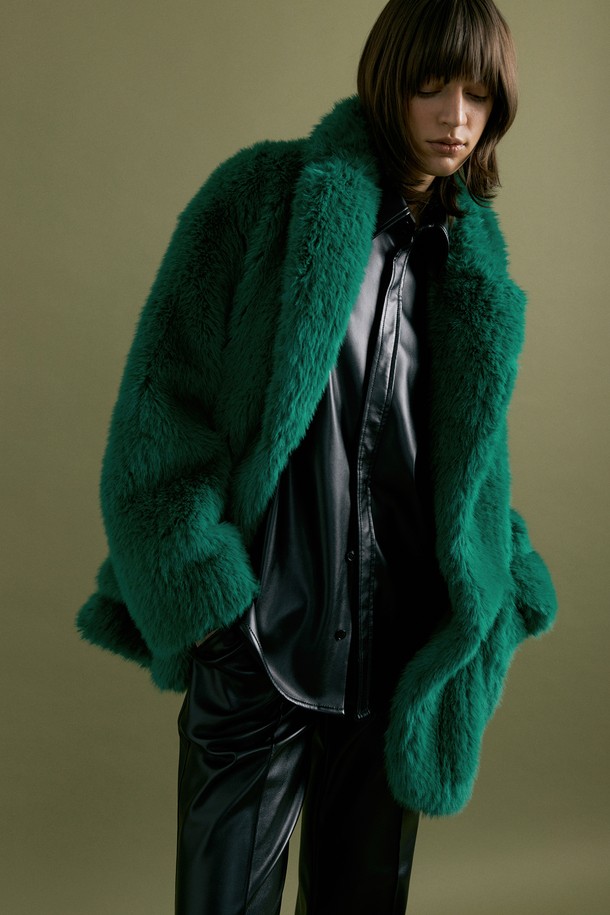 molliolli - 코트 - LIU textured fur coat [green]