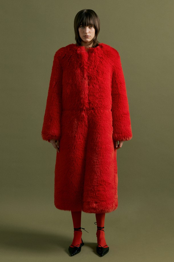 molliolli - 코트 - CERA 2way fur coat [red]