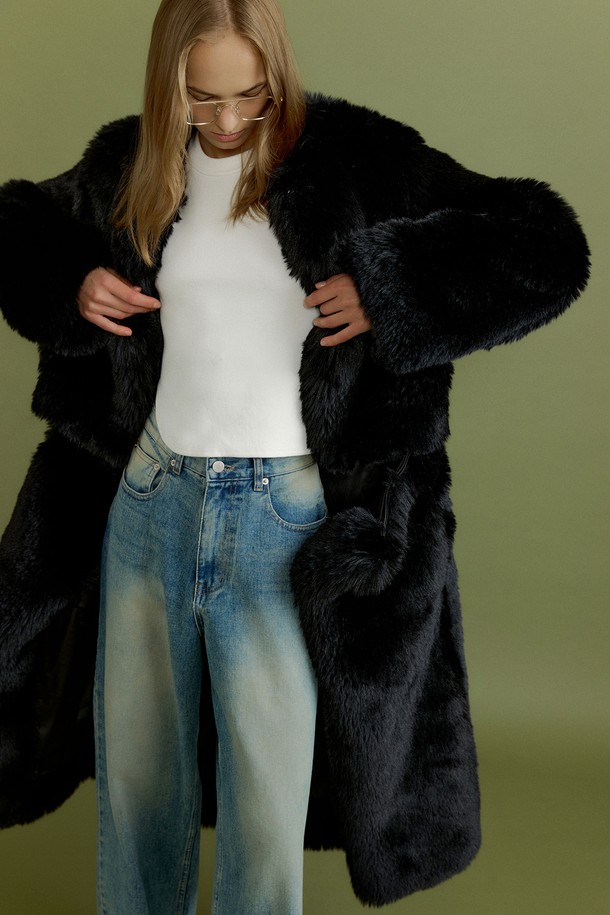 molliolli - 코트 - CERA 2way fur coat [black]