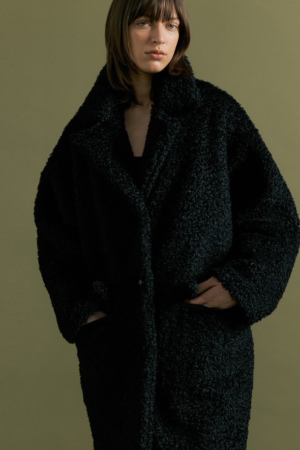 molliolli - 코트 - MANI double collar fur coat [black]