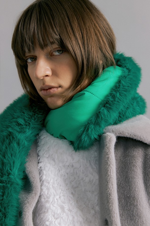 molliolli - 스카프/머플러 - THEO 2way fur & padding long muffler [green]