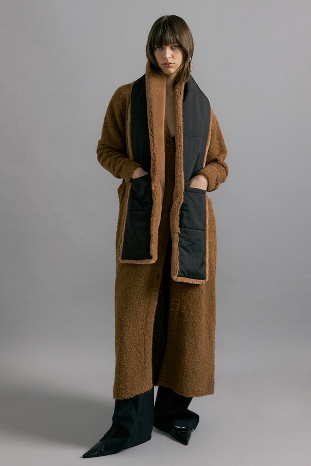 molliolli - 스카프/머플러 - THEO 2way fur & padding long muffler [brown]