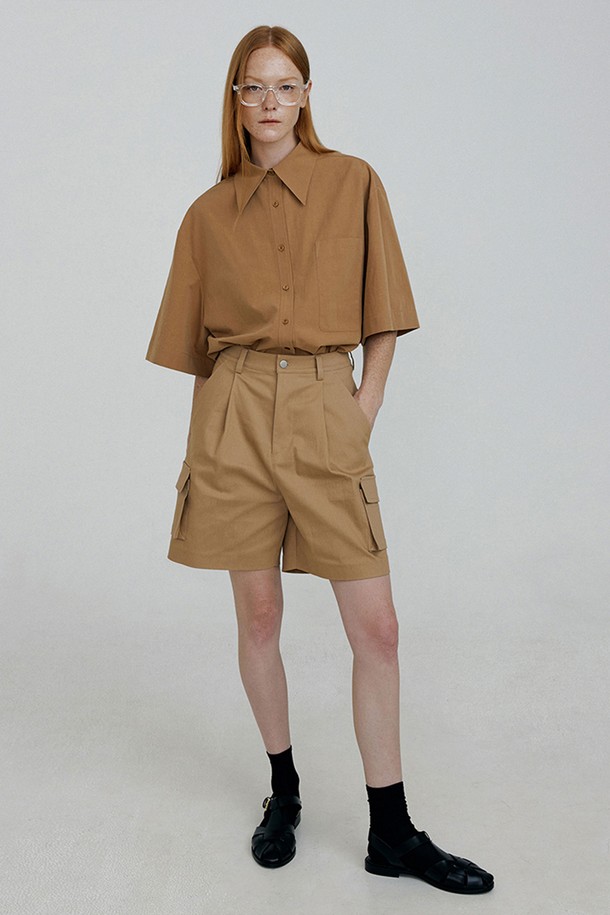 molliolli - 셔츠 - WILLOW cotton half sleeve shirts [brown]