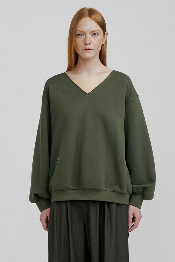 molliolli - 스웻셔츠 - SAGE v-neck sweatshirts [khaki grey]