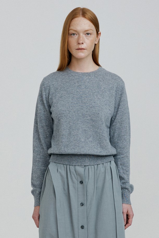 molliolli - 스웨터 - MONY round neck cashmere knit [heather grey]