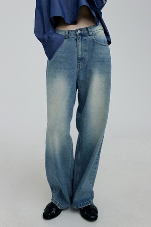 REF point washing overfit demin pants [dk.blue]