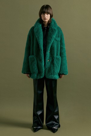 LIU textured fur coat [green]