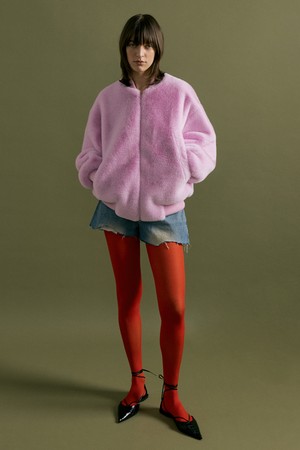 PIO overfit zip-up fur jumper [pink]