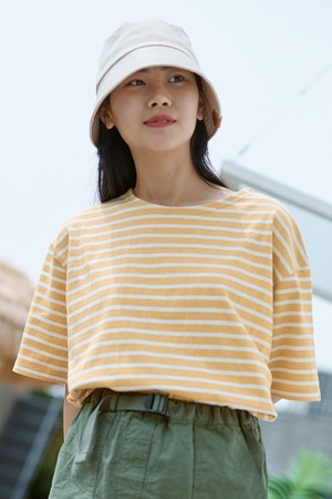 [KAPPY DESIGN] CLASSIC STRIPE HALF T-SHIRT (LEMON)