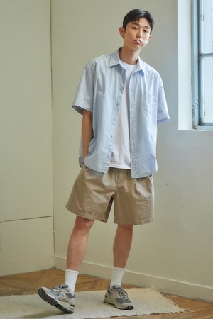 [KAPPY DESIGN] TWO TUCK WIDE HALF PANTS (BEIGE)