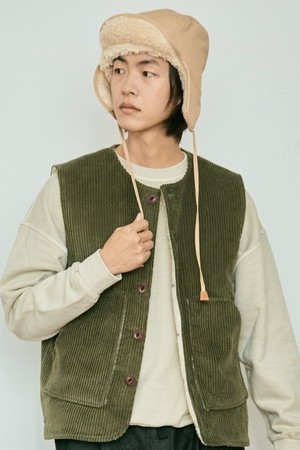 [KAPPY DESIGN] CORDUROY FLEECE VEST (KHAKI)