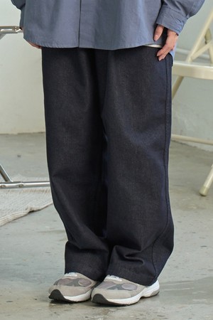 [KAPPY DESIGN] TWO TUCK WIDE DENIM PANTS (DEEP INDIGO)