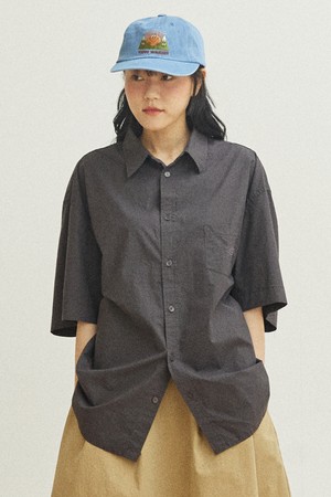 [KAPPY DESIGN] RELAXED COTTON HALF SHIRT (CHARCOAL)