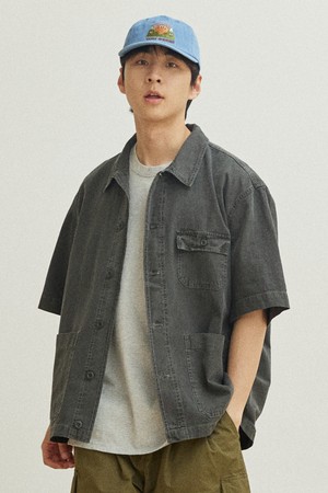 [KAPPY DESIGN] PIGMENT HALF SHIRTS JACKET (DARK GRAY)