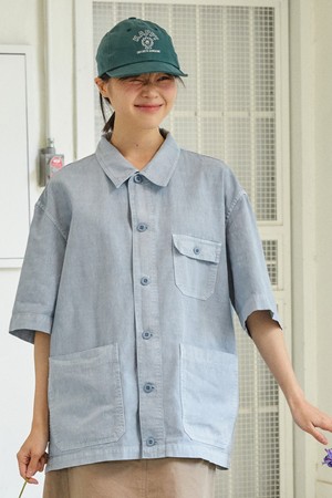 [KAPPY DESIGN] PIGMENT HALF SHIRTS JACKET (SKY BLUE)