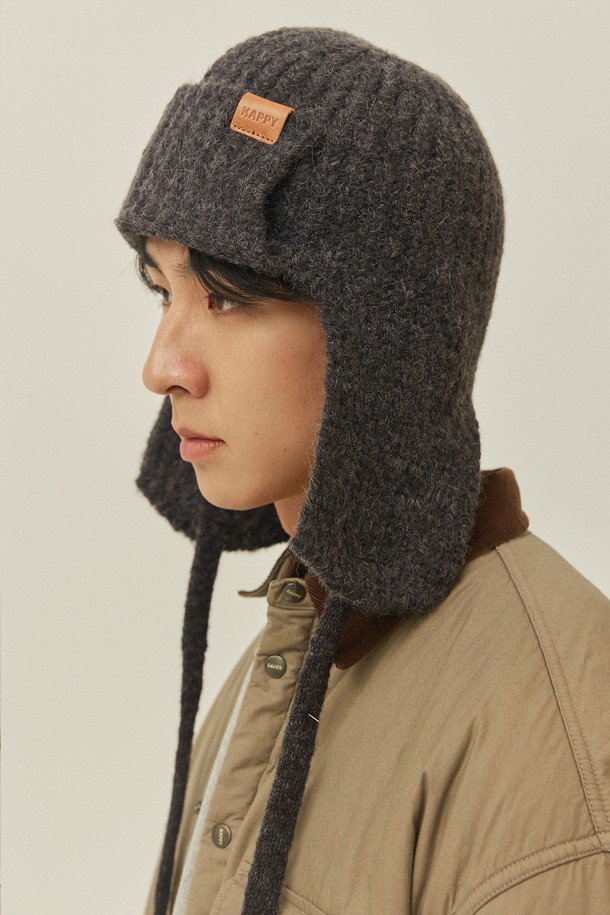 KAPPY DESIGN - 모자 - [KAPPY DESIGN] WOOL KNIT TROOPER HAT (CHARCOAL)