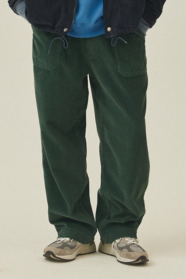 KAPPY DESIGN - 캐주얼팬츠 - [KAPPY DESIGN] ONE TUCK FATIGUE CORDUROY PANTS (FOREST)