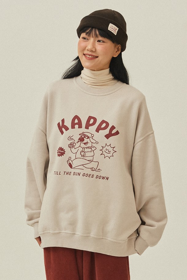 KAPPY DESIGN - 긴팔티셔츠 - [KAPPY DESIGN] KAPPY BEAR FLUFF SWEAT SHIRT (GREIGE)