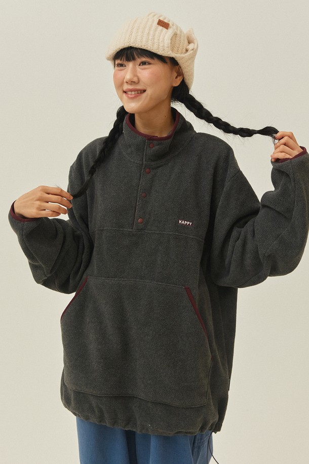 KAPPY DESIGN - 긴팔티셔츠 - [KAPPY DESIGN] FLEECE BUTTON ANORAK (DARK GRAY)