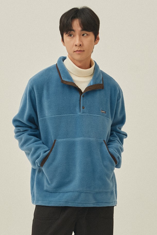 KAPPY DESIGN - 긴팔티셔츠 - [KAPPY DESIGN] FLEECE BUTTON ANORAK (SKY BLUE)