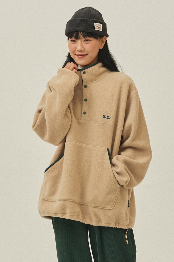 KAPPY DESIGN - 긴팔티셔츠 - [KAPPY DESIGN] FLEECE BUTTON ANORAK (BEIGE)