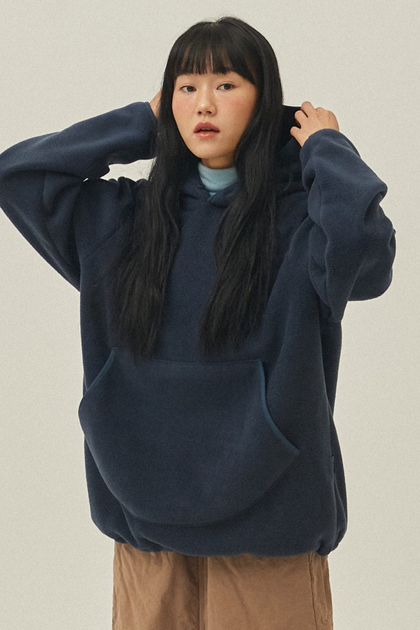 KAPPY DESIGN - 긴팔티셔츠 - [KAPPY DESIGN] SUNRISE FLEECE BUTTON HOODIE (NAVY)