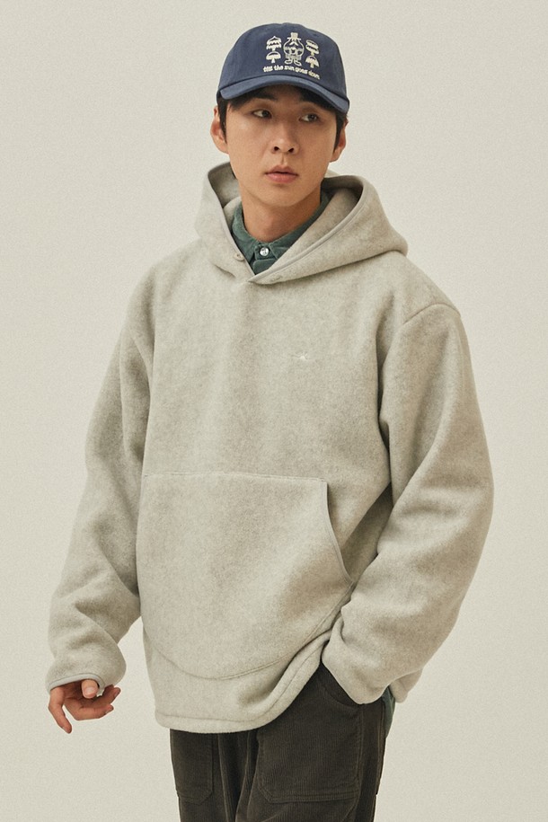 KAPPY DESIGN - 긴팔티셔츠 - [KAPPY DESIGN] SUNRISE FLEECE BUTTON HOODIE (MELANGE WHITE)