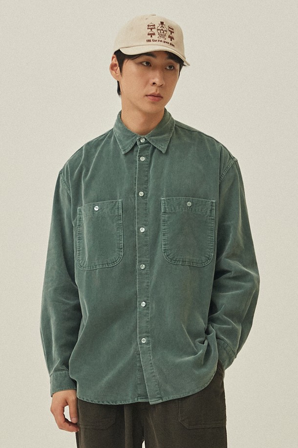 KAPPY DESIGN - 캐주얼셔츠 - [KAPPY DESIGN] PIGMENT CORDUROY SHIRT (DEEP GREEN)