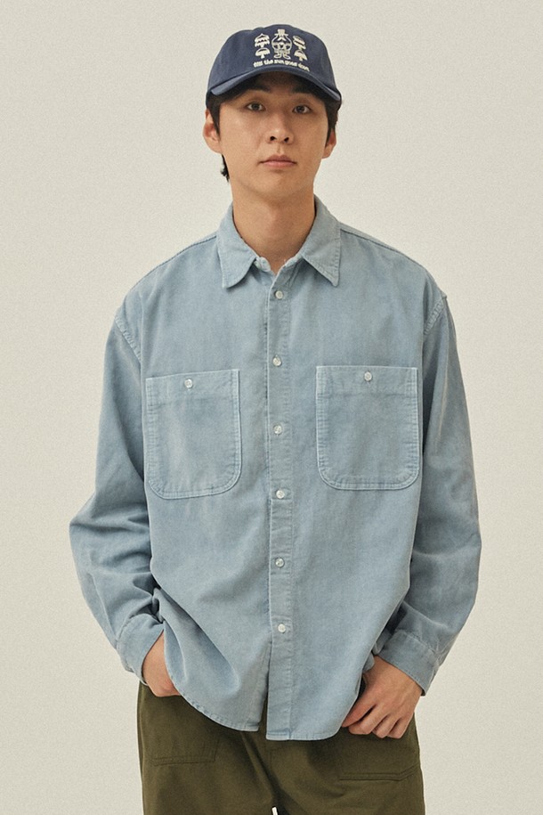 KAPPY DESIGN - 캐주얼셔츠 - [KAPPY DESIGN] PIGMENT CORDUROY SHIRT (SKY BLUE)