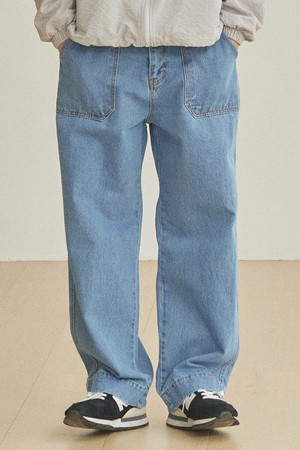 [KAPPY DESIGN] ONE TUCK WIDE FATIGUE DENIM PANTS (BLUE)