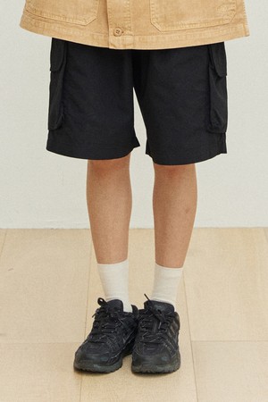 [KAPPY DESIGN] RIPSTOP CARGO HALF PANTS (BLACK)