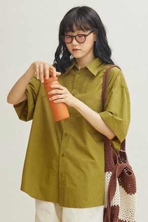 [KAPPY DESIGN] RELAXED COTTON HALF SHIRT (OLIVE)