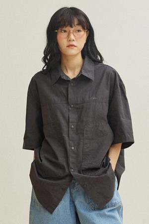 [KAPPY DESIGN] COTTON SNAP HALF SHIRT (CHARCOAL)