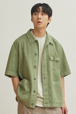 [KAPPY DESIGN] PIGMENT HALF SHIRTS JACKET (MOSS GREEN)