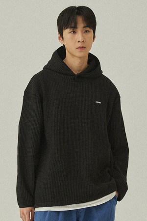 [KAPPY DESIGN] WAFFLE BUTTON HOODIE (BLACK)