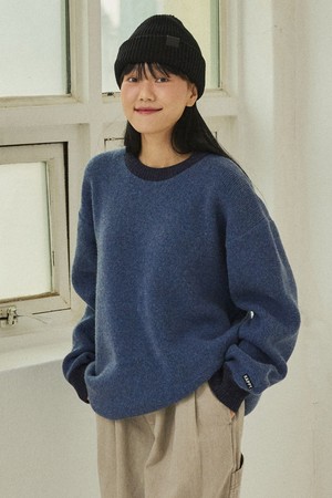 [KAPPY DESIGN] RINGER ROUND WOOL KNIT (BLUE)