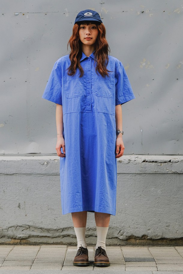 KAPPY DESIGN - 반소매 원피스 - [KAPPY DESIGN] POCKET HALF SHIRT DRESS (BLUE)