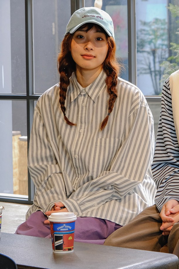 KAPPY DESIGN - 긴팔셔츠 - [KAPPY DESIGN] MELANGE STRIPE SHIRT (GRAY)