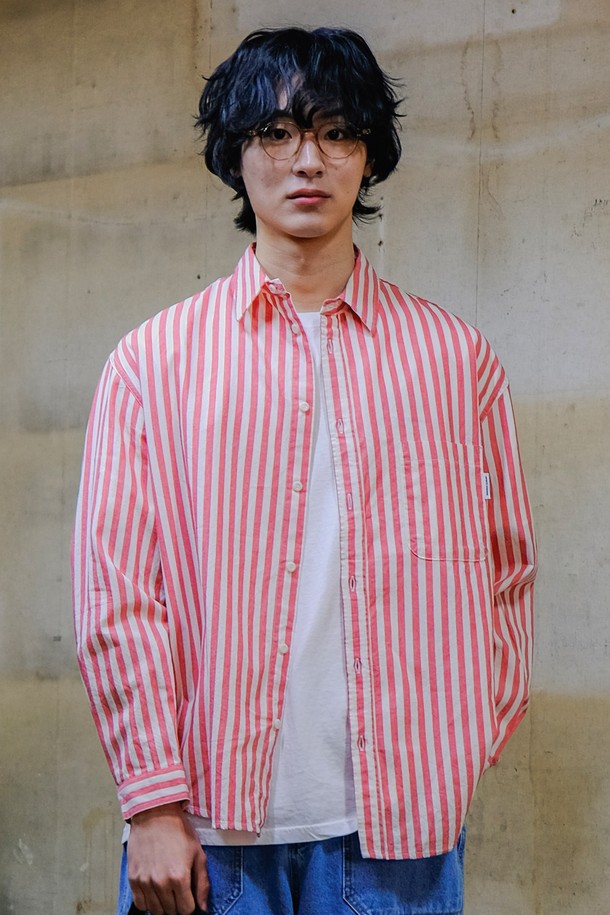 KAPPY DESIGN - 긴팔셔츠 - [KAPPY DESIGN] MELANGE STRIPE SHIRT (RED)