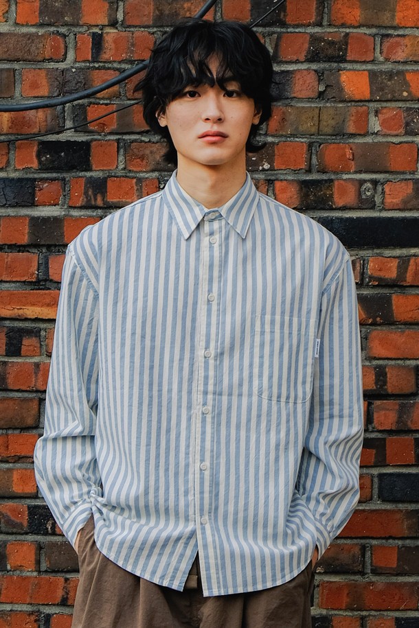 KAPPY DESIGN - 긴팔셔츠 - [KAPPY DESIGN] MELANGE STRIPE SHIRT (SKY BLUE)